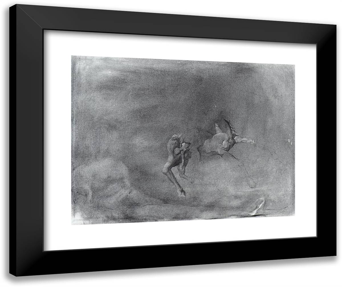 Nude and Horse with Metamorphosis (Unfinished) 24x20 Black Modern Wood Framed Art Print Poster by Dali, Salvador