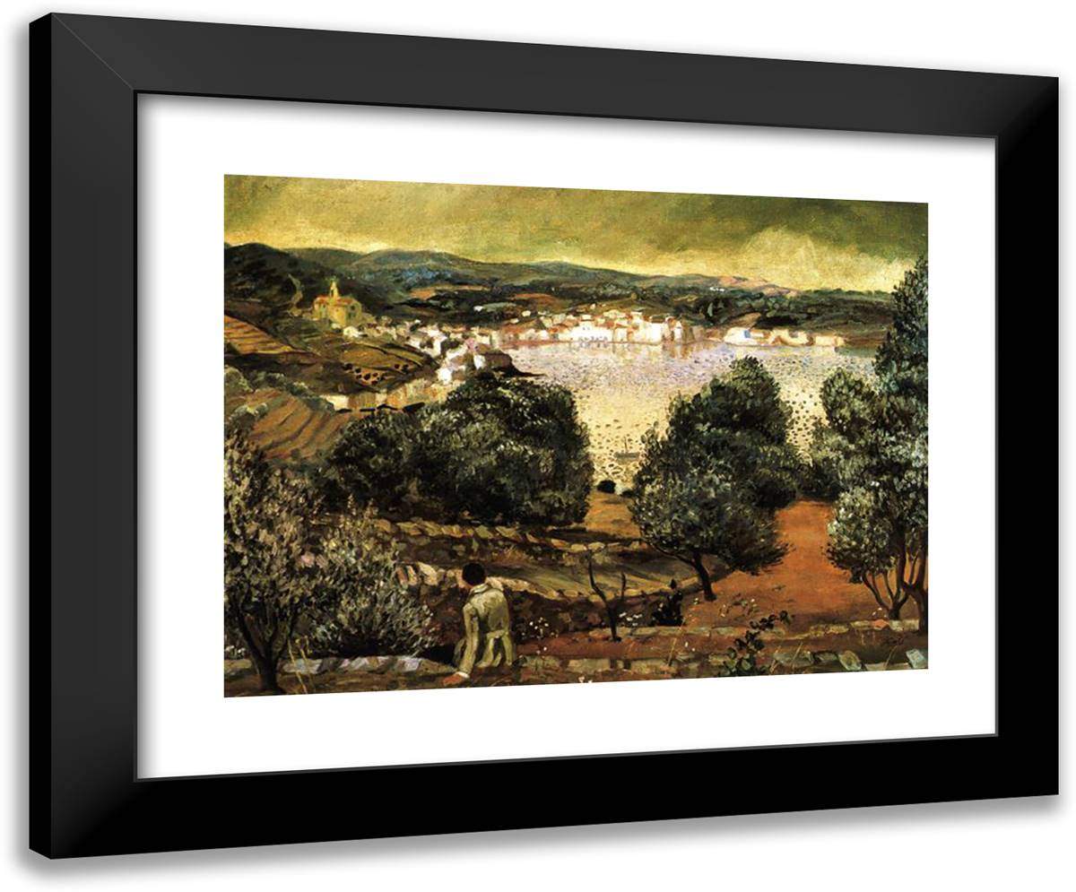 Olive Trees. Landscape at Cadaques 24x20 Black Modern Wood Framed Art Print Poster by Dali, Salvador