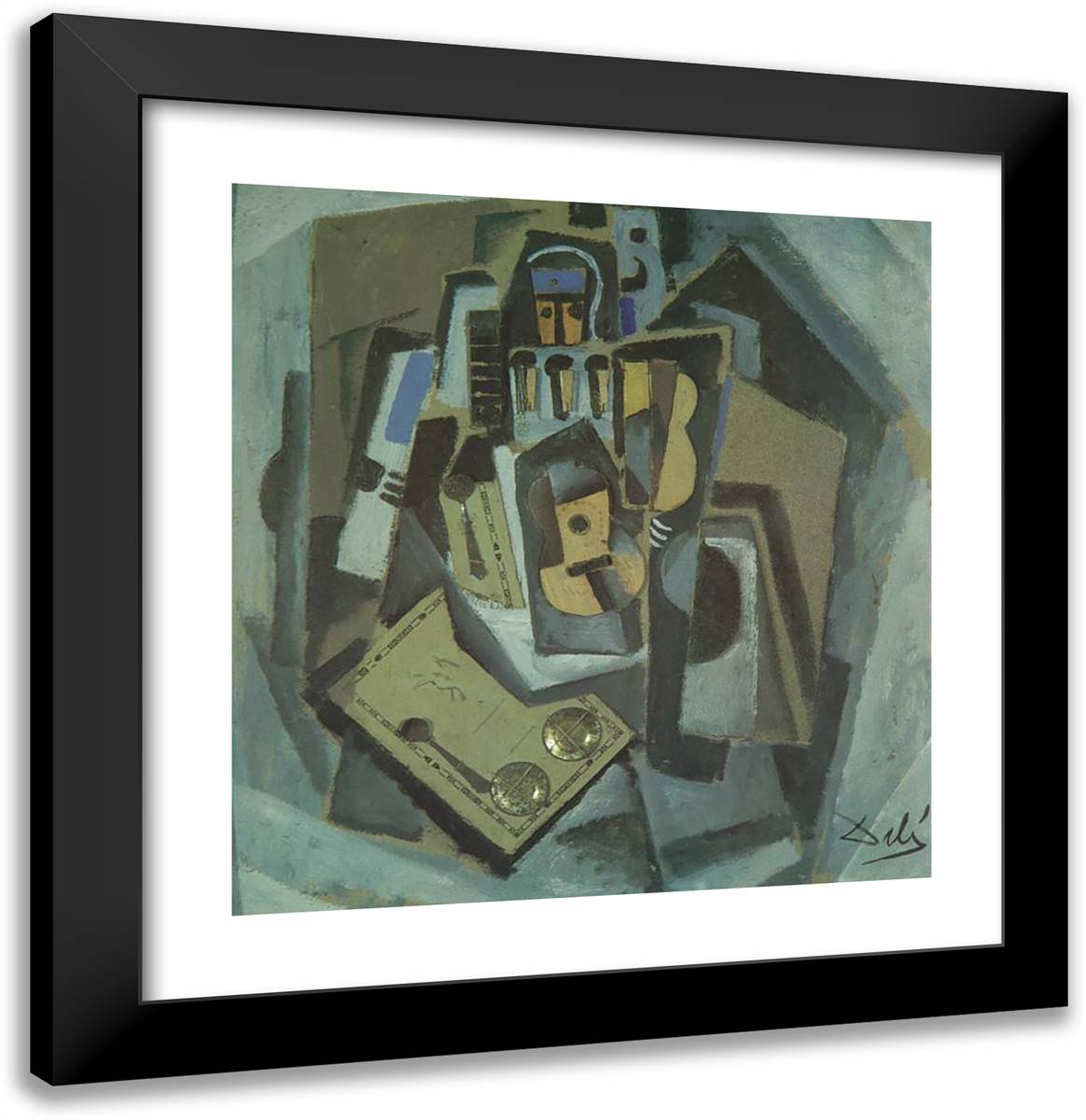 Pierrot and Guitar 20x21 Black Modern Wood Framed Art Print Poster by Dali, Salvador