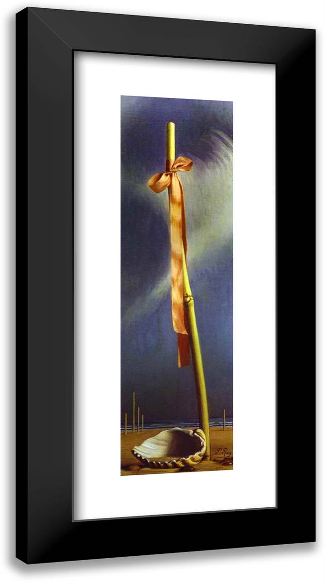 Pink Knot and Shell on the Seashore 12x24 Black Modern Wood Framed Art Print Poster by Dali, Salvador