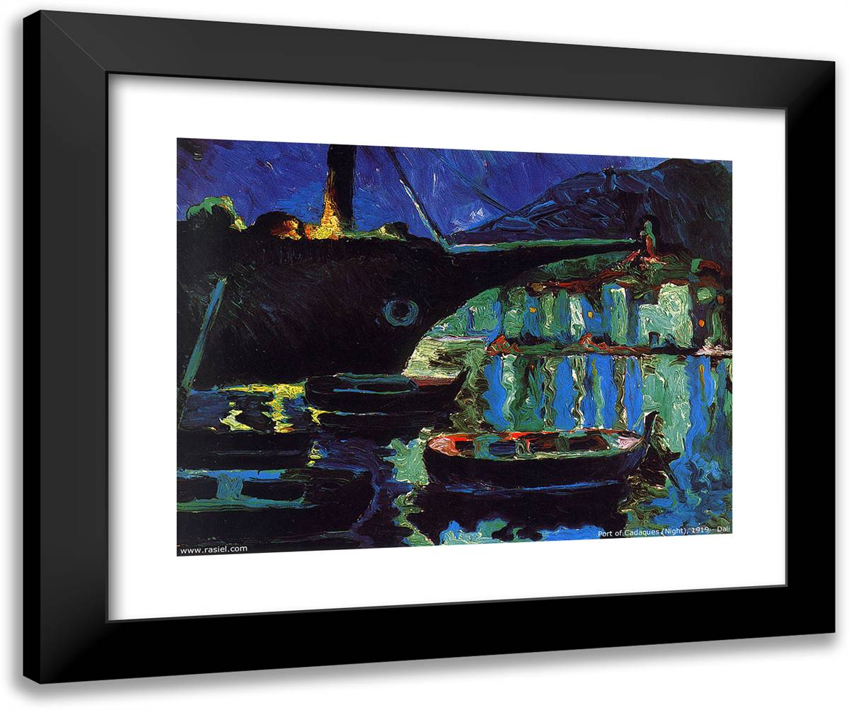 Port of Cadaques (Night) 24x20 Black Modern Wood Framed Art Print Poster by Dali, Salvador