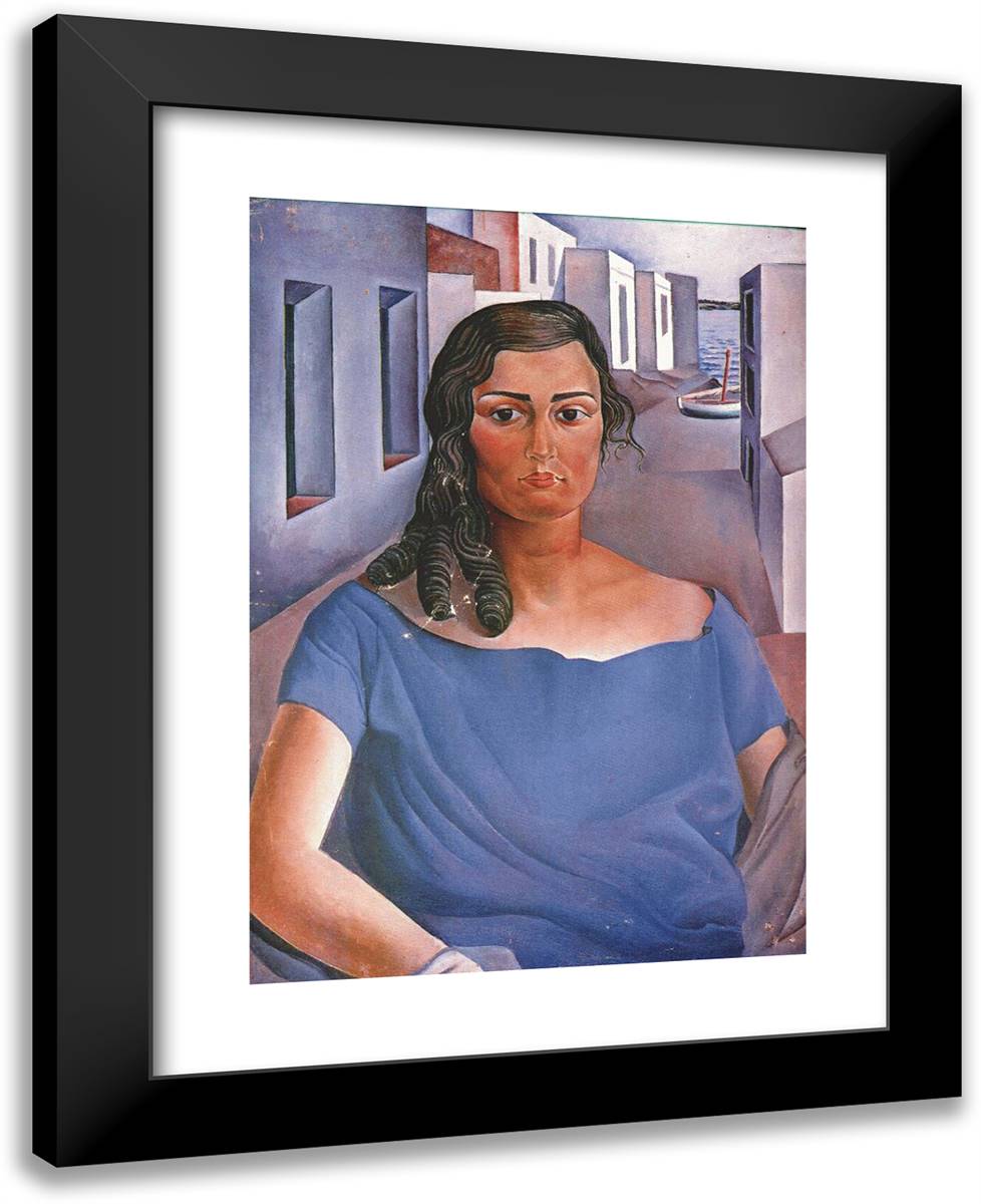 Portrait of a Girl in a Landscape 19x24 Black Modern Wood Framed Art Print Poster by Dali, Salvador