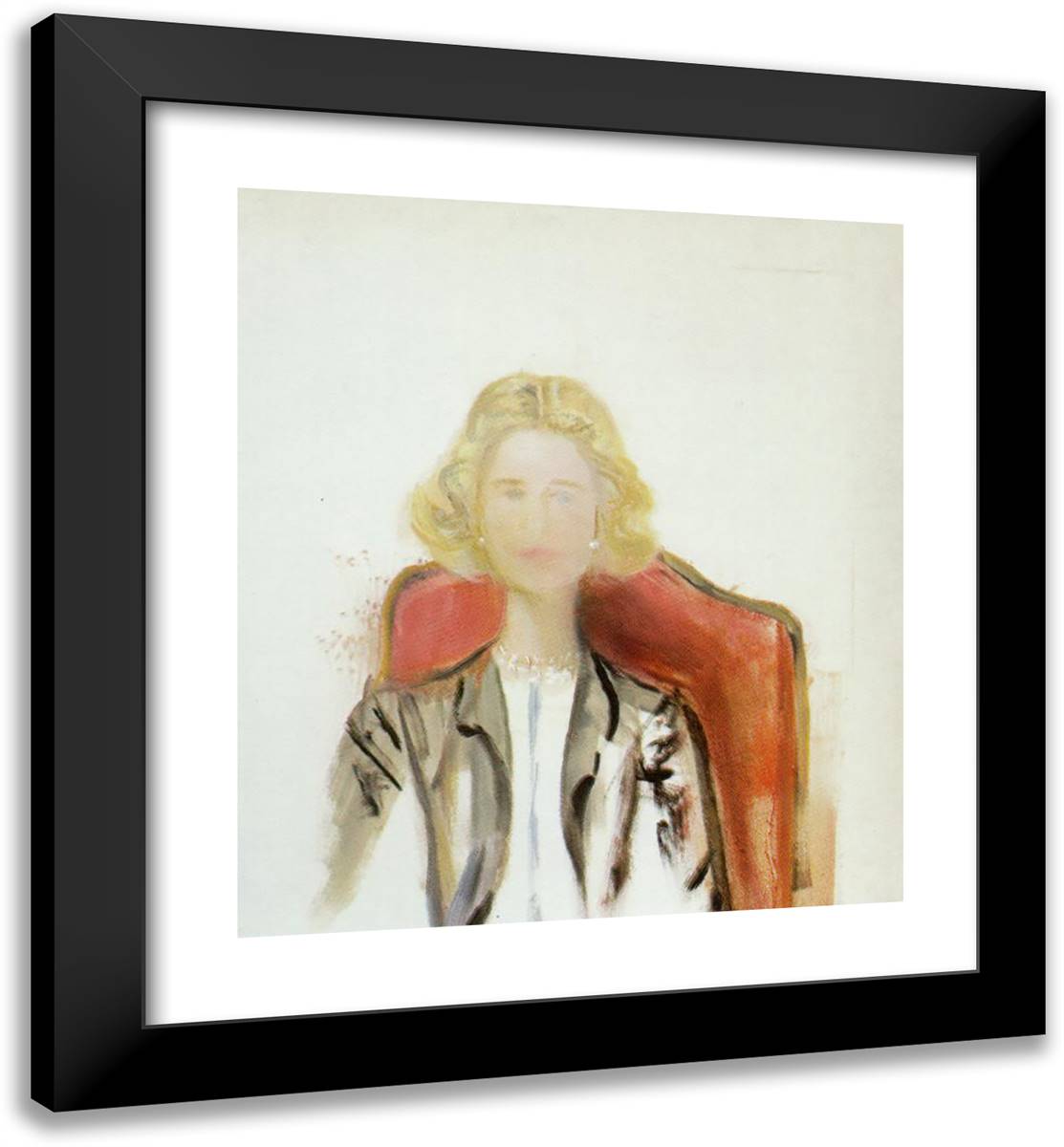 Portrait of a Woman - Grey Jacket Wearing a Pearl Necklace 20x22 Black Modern Wood Framed Art Print Poster by Dali, Salvador