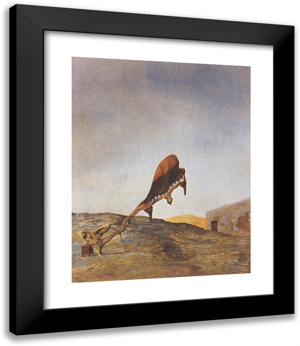 Skull with Its Lyric Appendage Leaning on a Bedside Table Which Should Have the Exact Temperature of a Cardinal's Nest 20x24 Black Modern Wood Framed Art Print Poster by Dali, Salvador