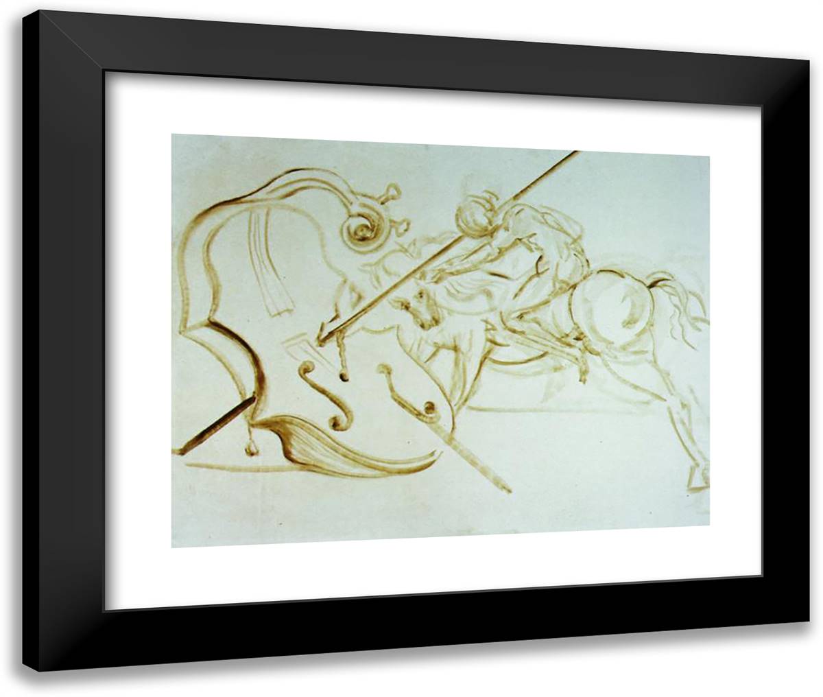St. George Overpowering a Cello 24x20 Black Modern Wood Framed Art Print Poster by Dali, Salvador