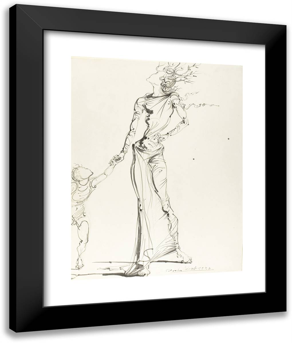 Standing Woman Holding Child by the Hand 20x24 Black Modern Wood Framed Art Print Poster by Dali, Salvador