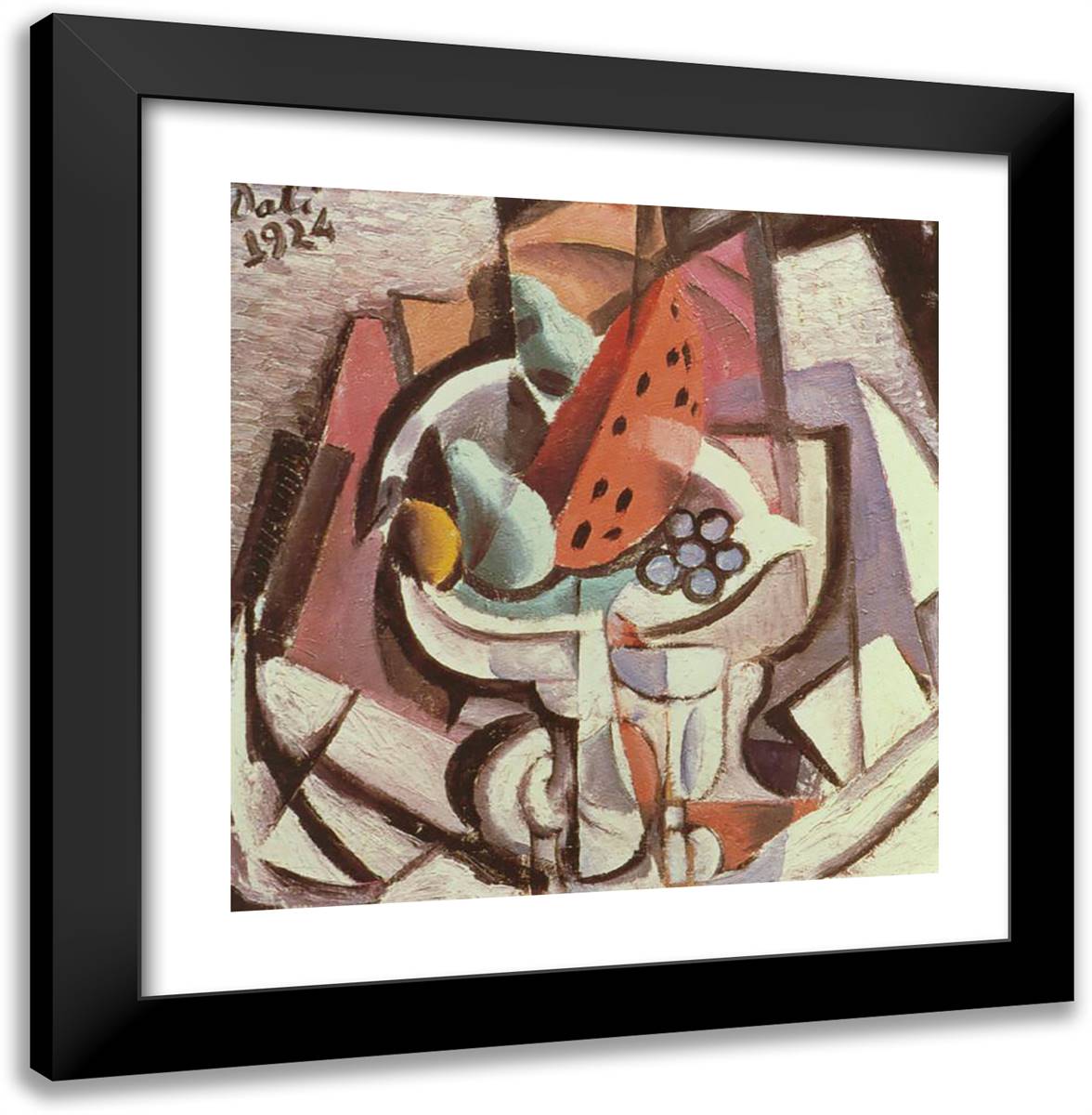 Still Life. Watermelon 20x20 Black Modern Wood Framed Art Print Poster by Dali, Salvador