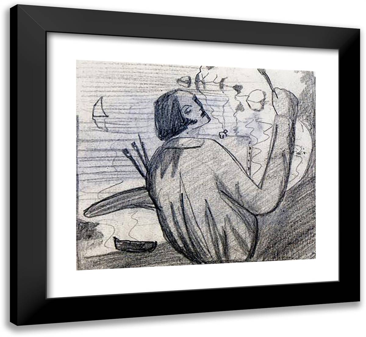 Study for Self-Portrait 22x20 Black Modern Wood Framed Art Print Poster by Dali, Salvador