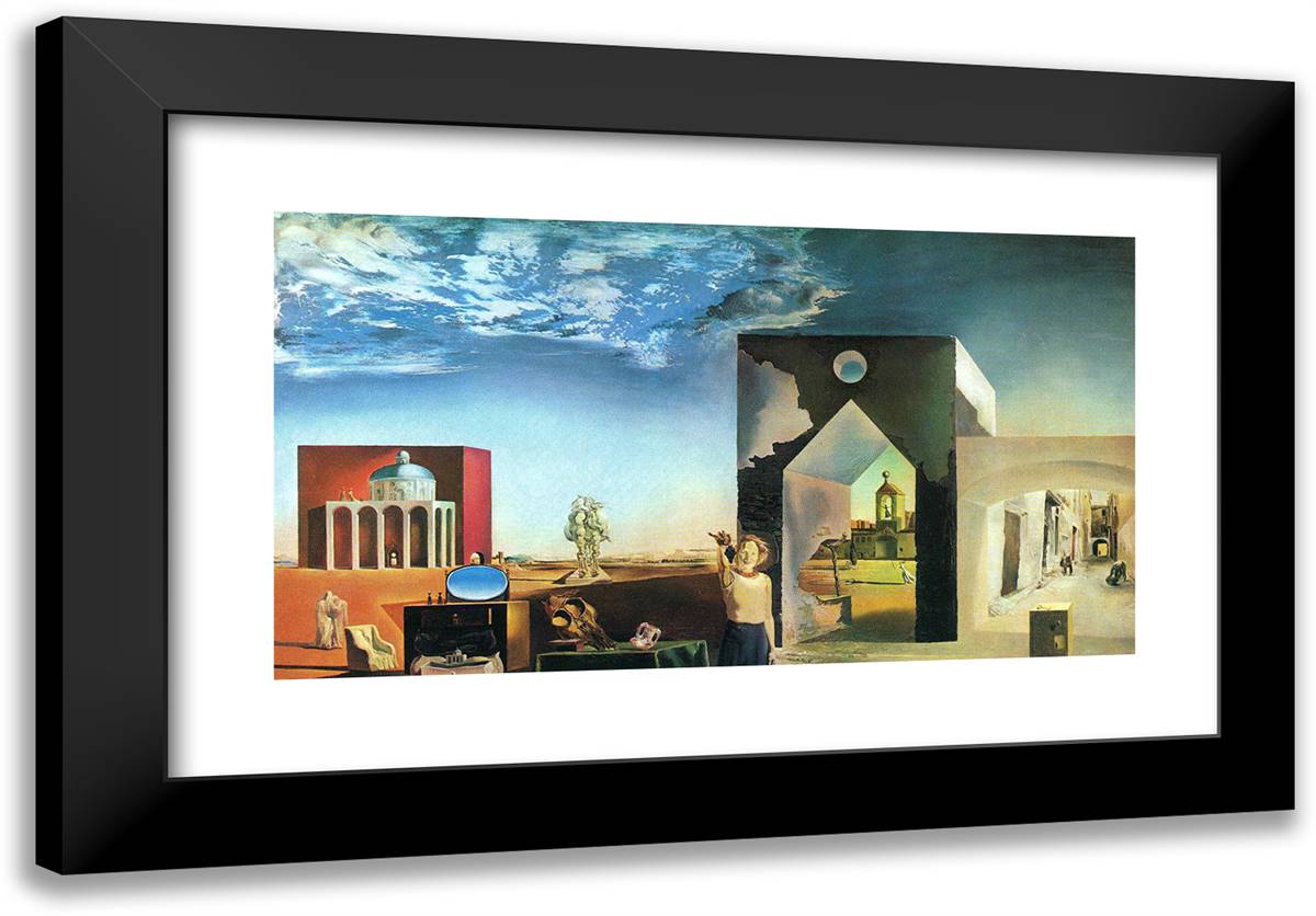 Suburbs of a Paranoiac Critical Town, Afternoon on the Outskirts of European History 24x17 Black Modern Wood Framed Art Print Poster by Dali, Salvador