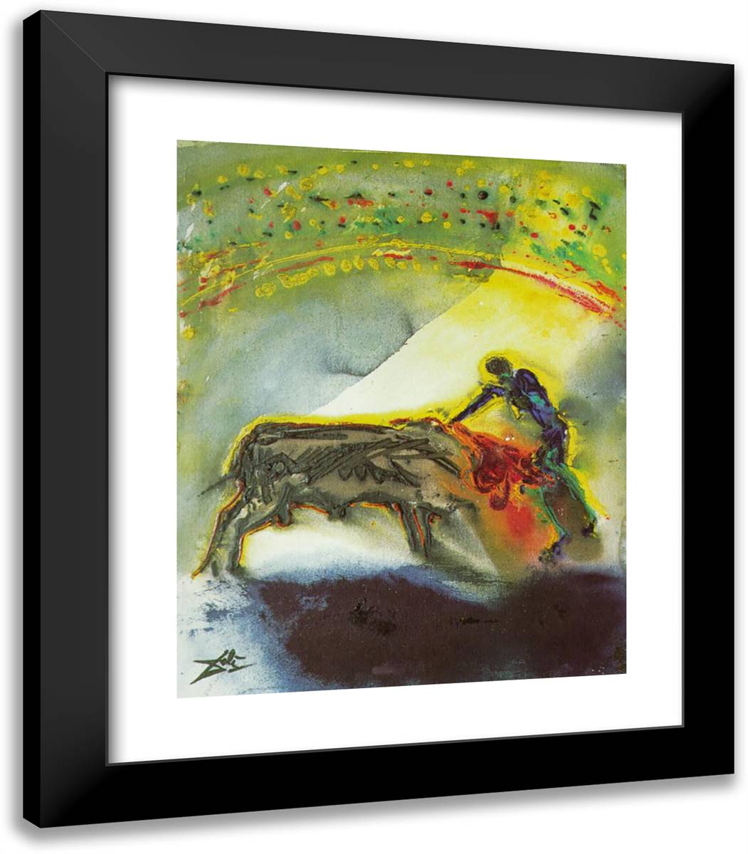 Tauromachia I - the Torero, the Kill (Third and Final Round of the Bullfight) 20x23 Black Modern Wood Framed Art Print Poster by Dali, Salvador