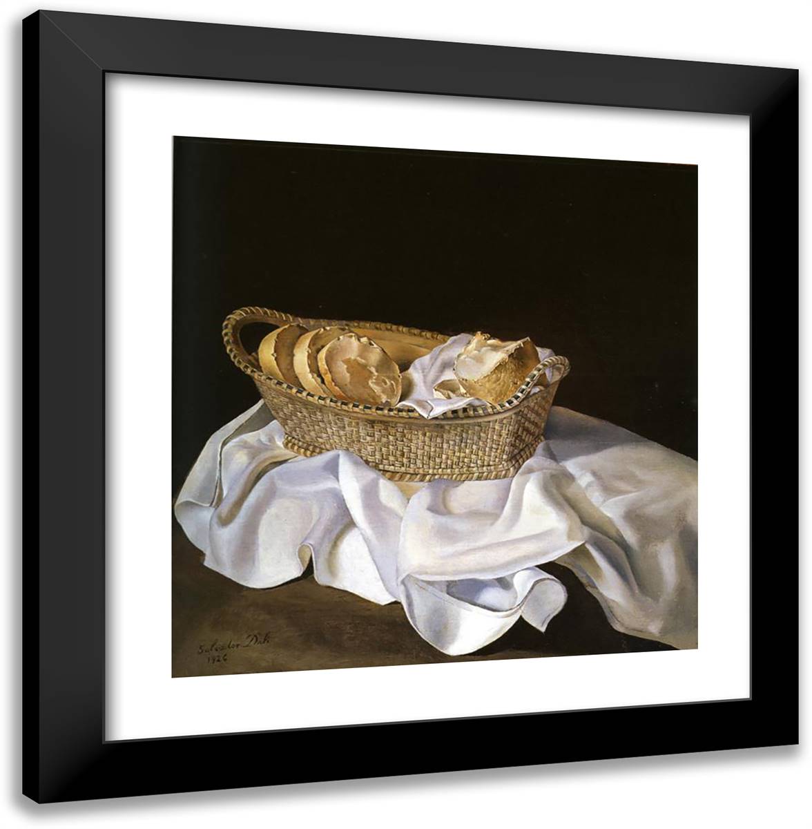 The Basket of Bread 20x20 Black Modern Wood Framed Art Print Poster by Dali, Salvador