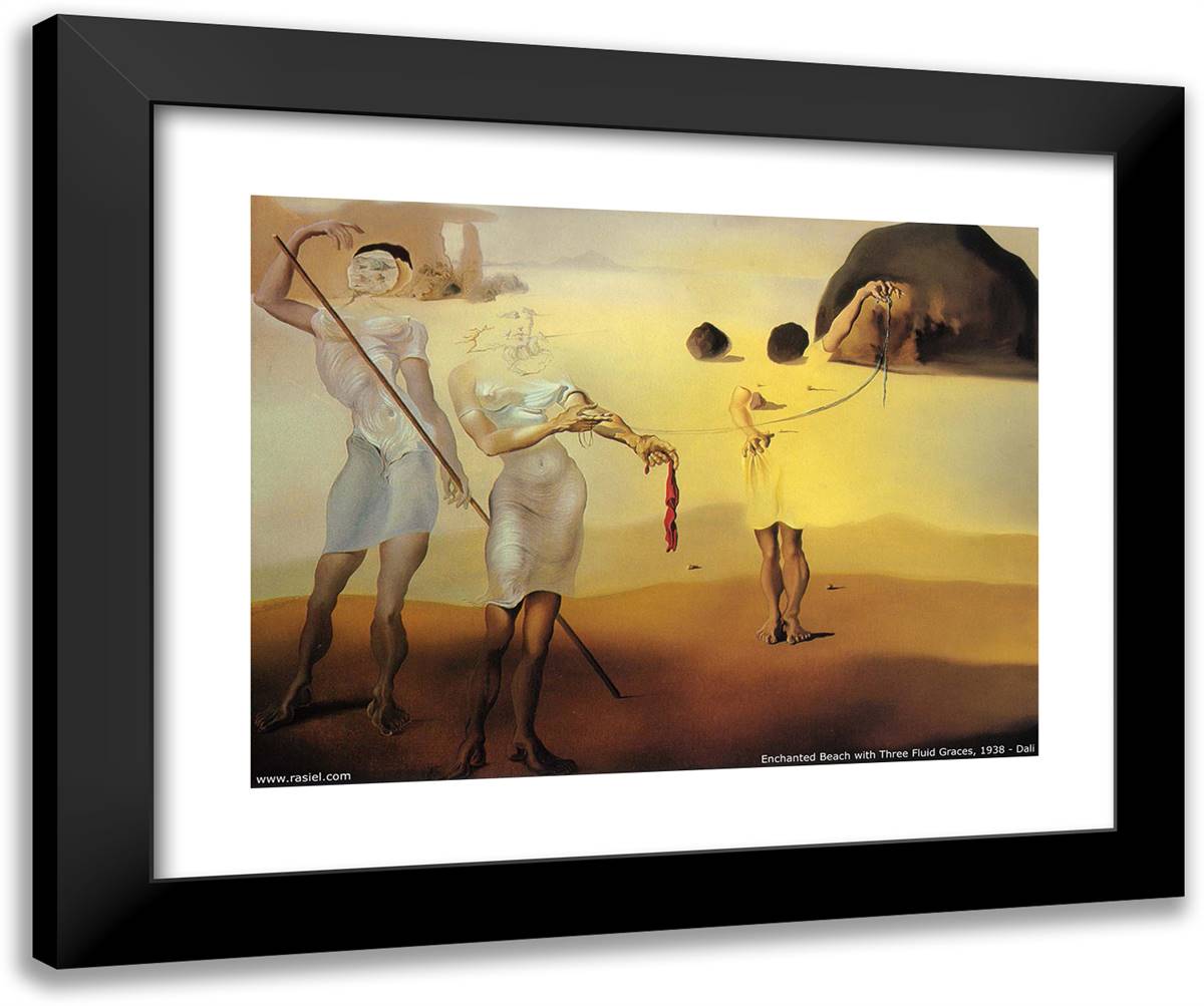 The Enchanted Beach 24x20 Black Modern Wood Framed Art Print Poster by Dali, Salvador
