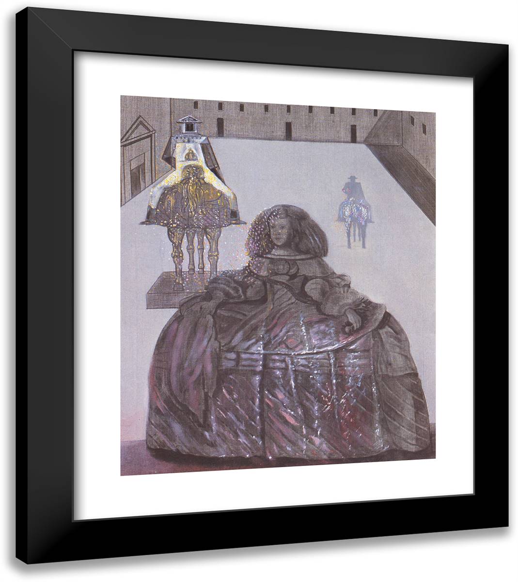 The Infanta Margarita of Velazquez Appearing in the Silhouette of Horsemen in the Courtyard of the Escorial 20x23 Black Modern Wood Framed Art Print Poster by Dali, Salvador