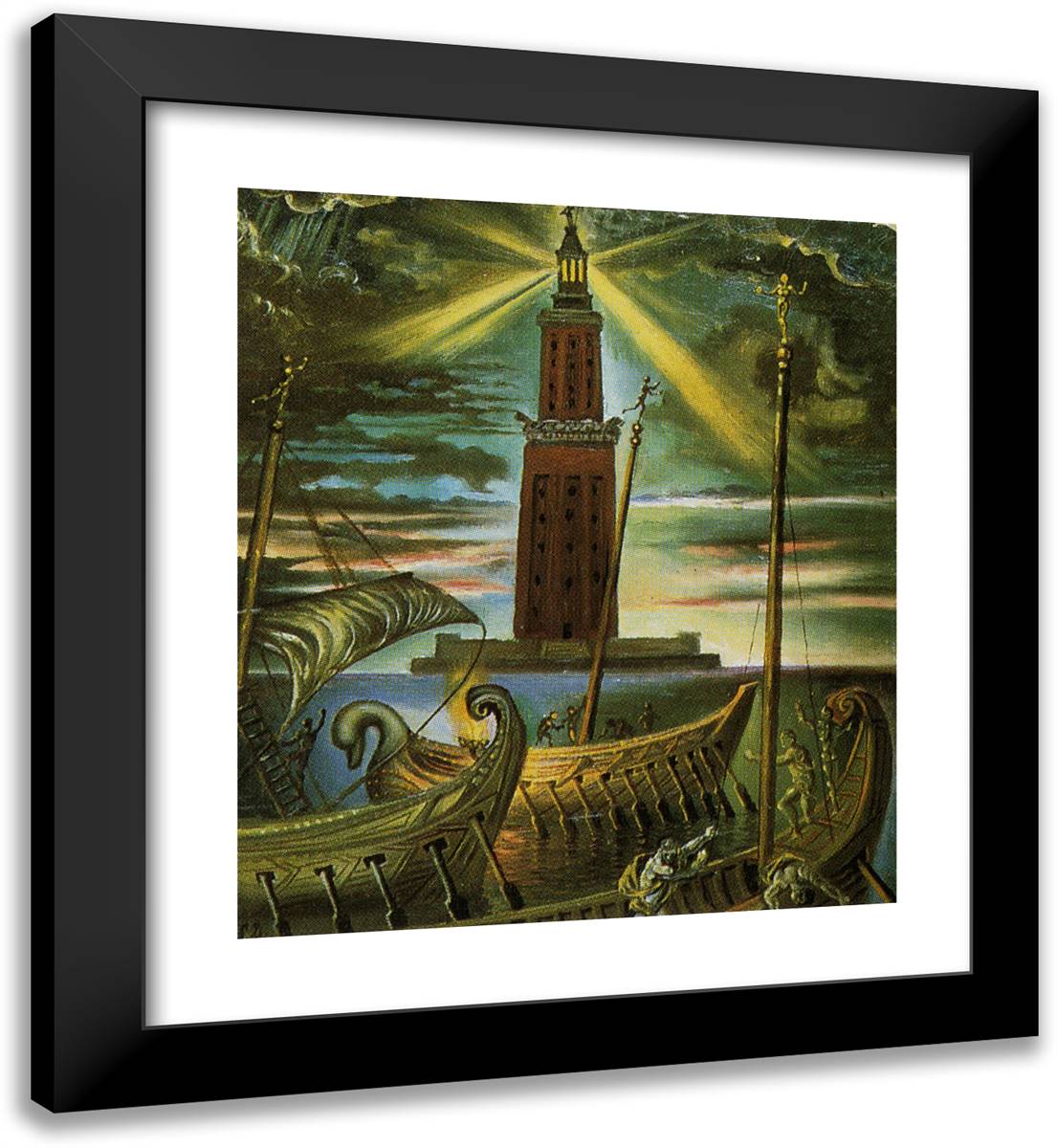 The Lighthouse at Alexandria 20x22 Black Modern Wood Framed Art Print Poster by Dali, Salvador