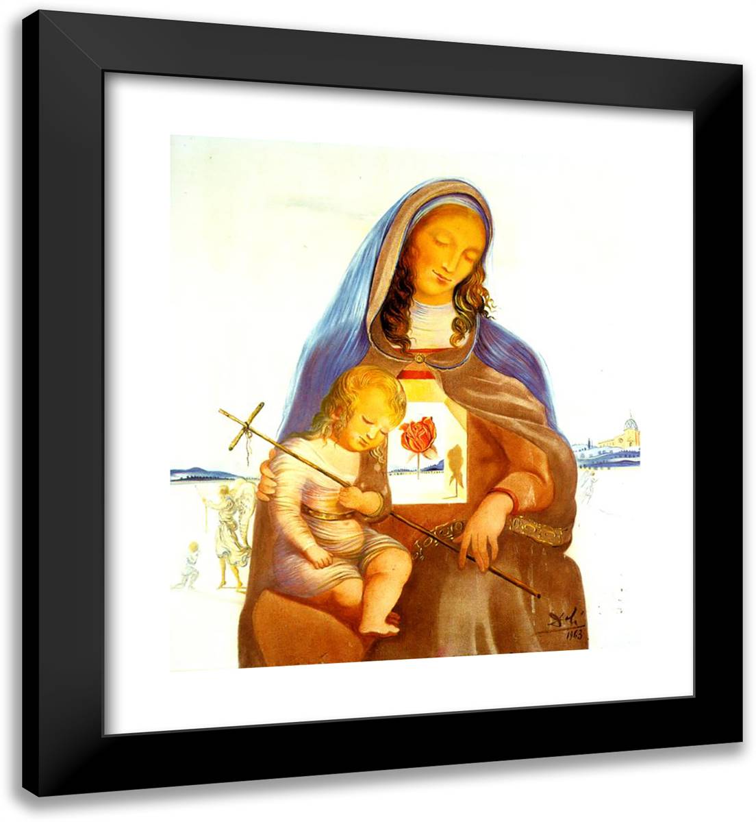 The Madonna and the Mystical Rose 20x22 Black Modern Wood Framed Art Print Poster by Dali, Salvador