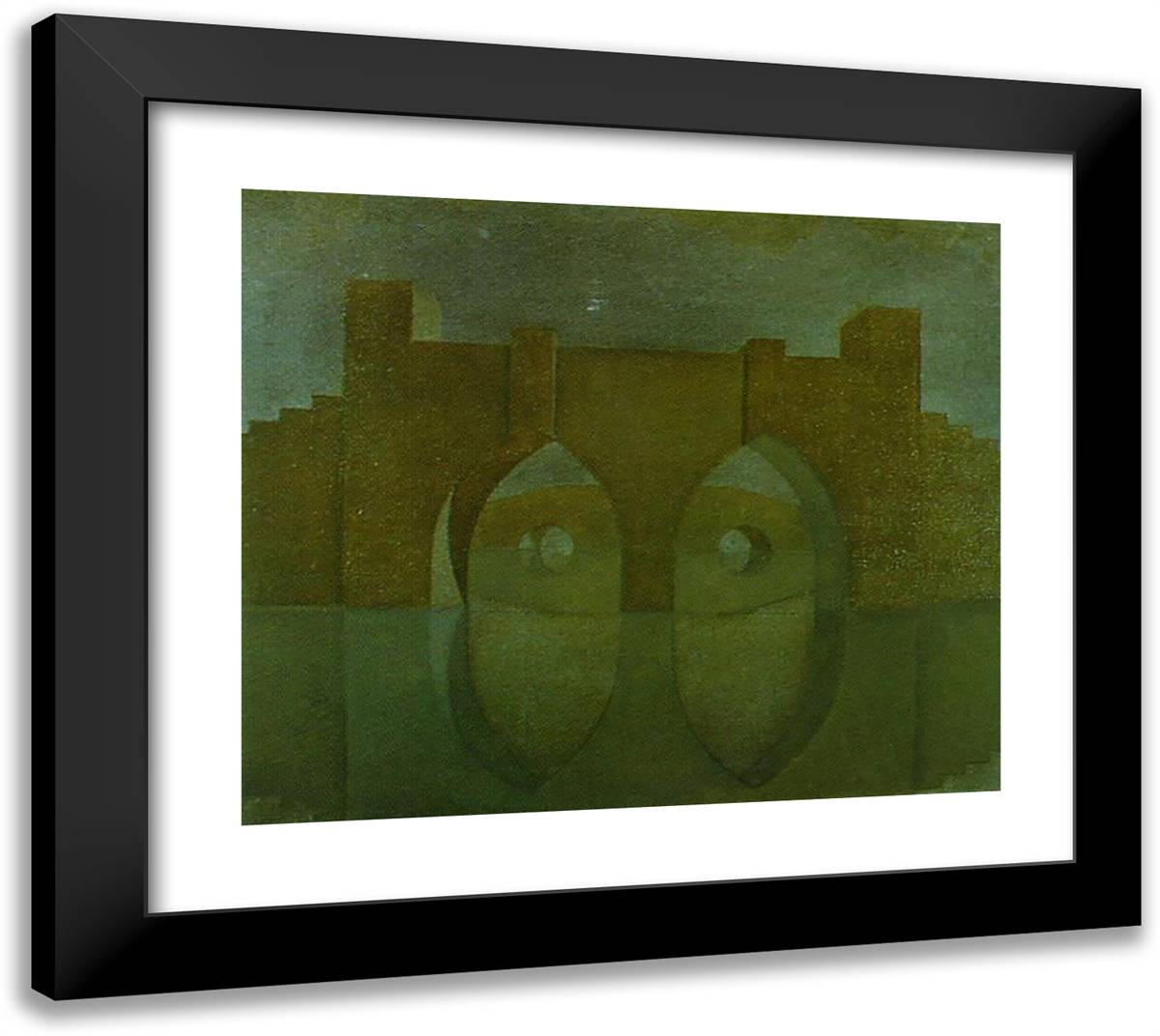Untitled (Bridge with Reflections; Sketch for a Dual Image Picture, Unfinished) 22x20 Black Modern Wood Framed Art Print Poster by Dali, Salvador