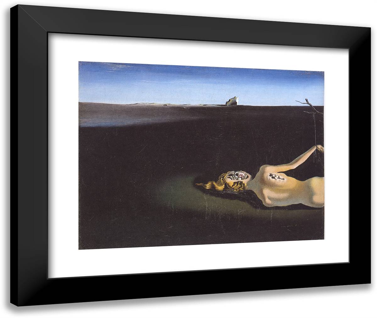 Woman Sleeping in a Landscape 24x20 Black Modern Wood Framed Art Print Poster by Dali, Salvador