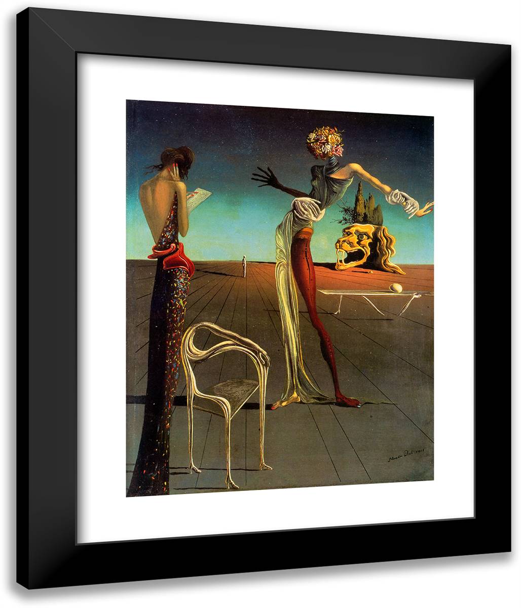 Woman with a Head of Roses 20x24 Black Modern Wood Framed Art Print Poster by Dali, Salvador