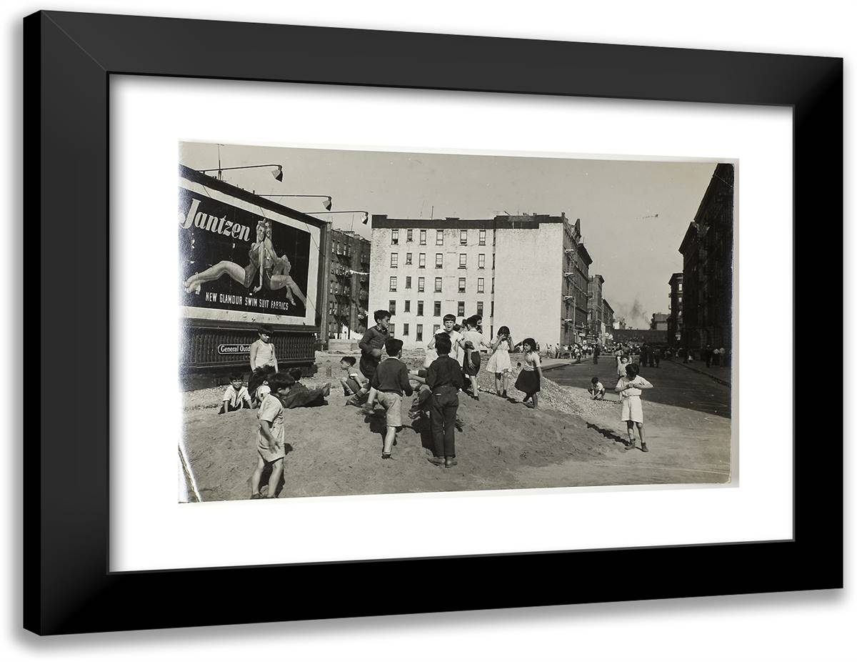 Untitled (Children Playing on City Street) 24x18 Black Modern Wood Framed Art Print Poster by Grossman, Sid