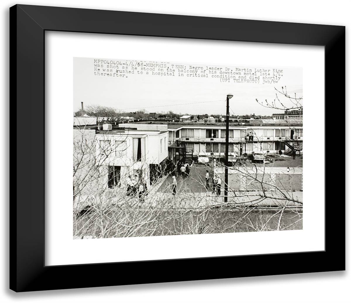View of Motel Where Dr. Martin Luther King Was Assassinated 23x20 Black Modern Wood Framed Art Print Poster by United Press International