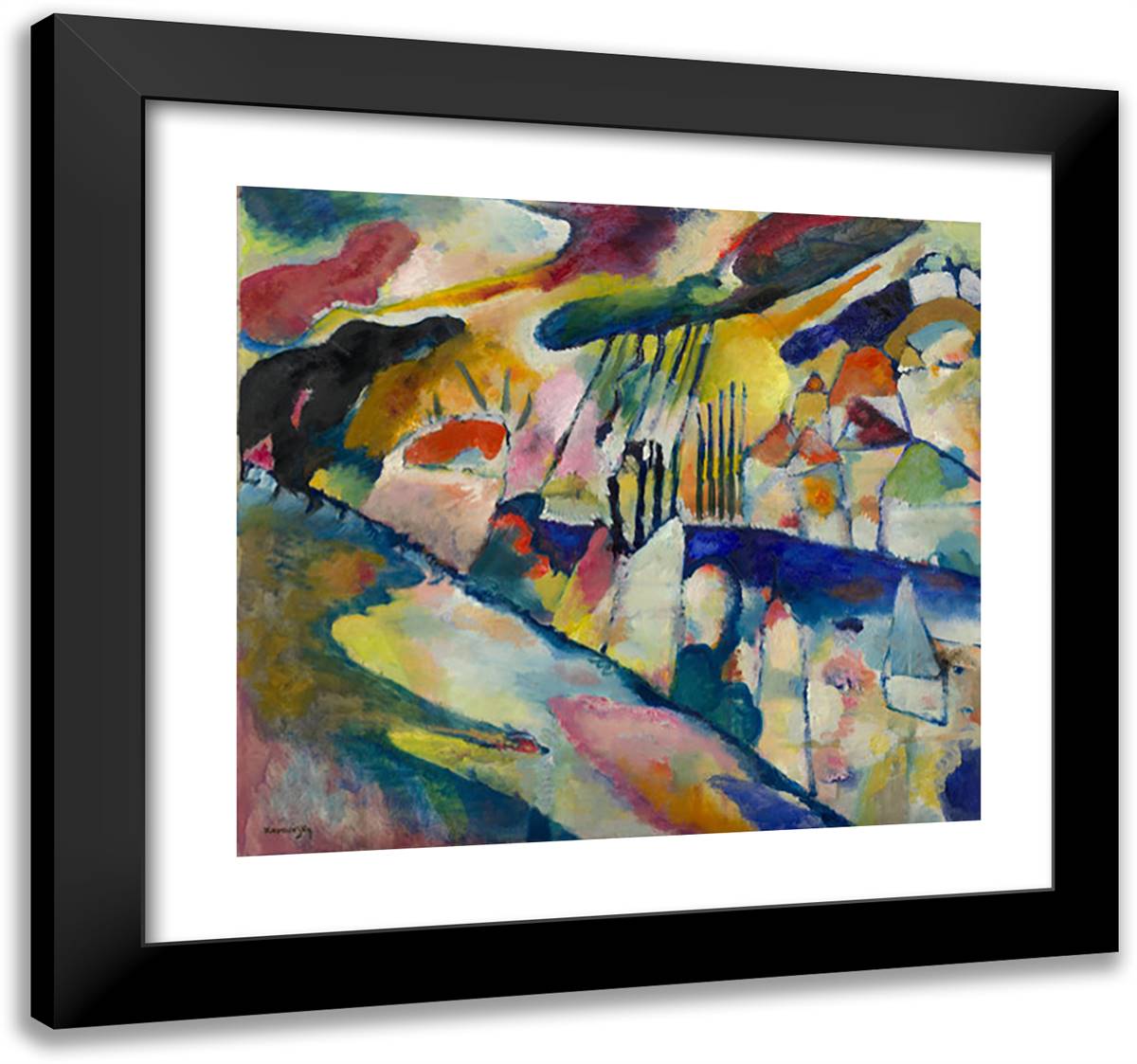 Landscape with Rain 21x20 Black Modern Wood Framed Art Print Poster by Kandinsky, Wassily