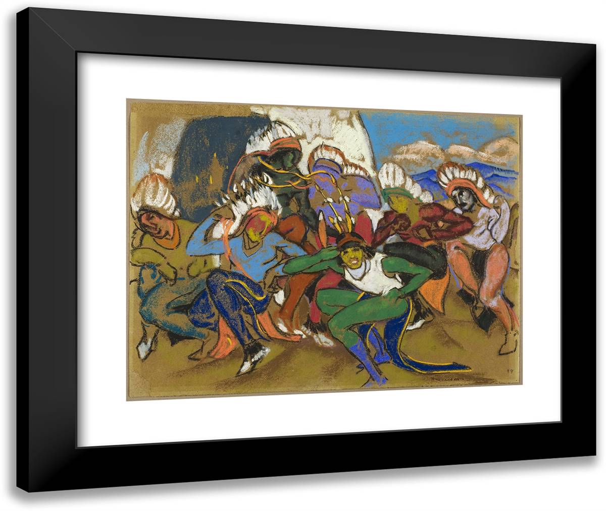 Ute Dance at Tesuque 24x20 Black Modern Wood Framed Art Print Poster by Pen, William