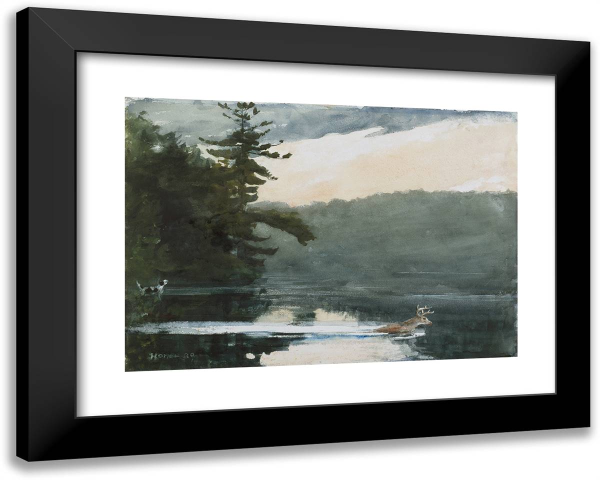 Deer in the Adirondacks 24x19 Black Modern Wood Framed Art Print Poster by Homer, Winslow