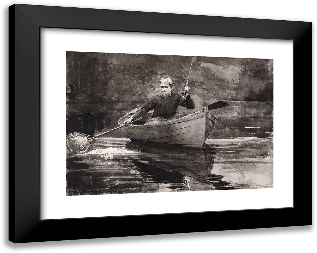 Netting the Fish 24x19 Black Modern Wood Framed Art Print Poster by Homer, Winslow