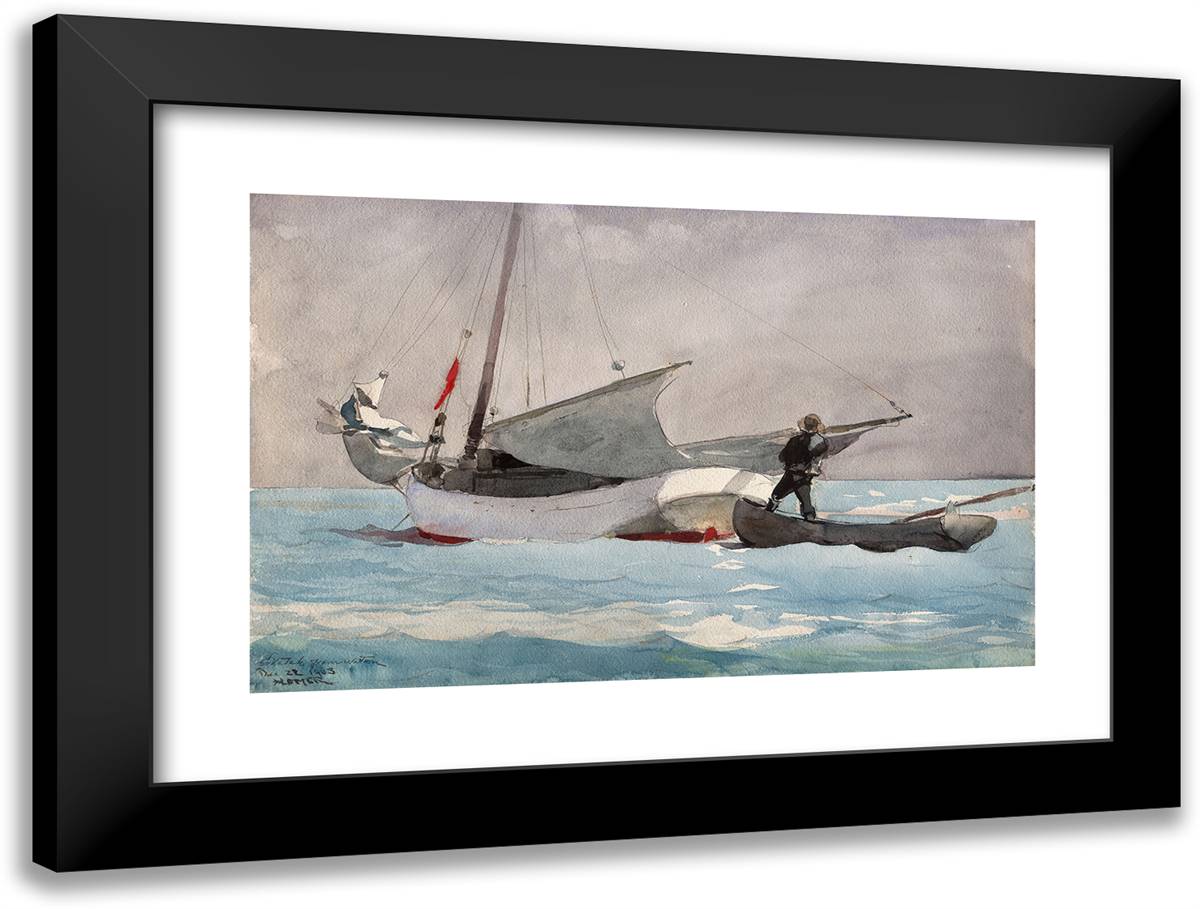 Stowing Sail 24x18 Black Modern Wood Framed Art Print Poster by Homer, Winslow