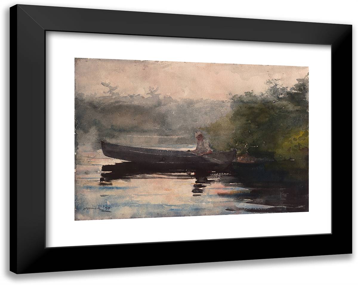 The End of the Day, Adirondacks 24x19 Black Modern Wood Framed Art Print Poster by Homer, Winslow