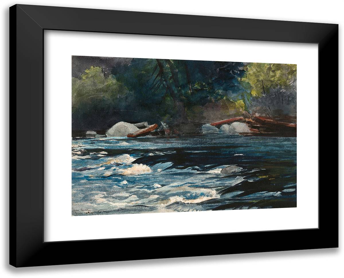 The Rapids, Hudson River, Adirondacks 24x19 Black Modern Wood Framed Art Print Poster by Homer, Winslow