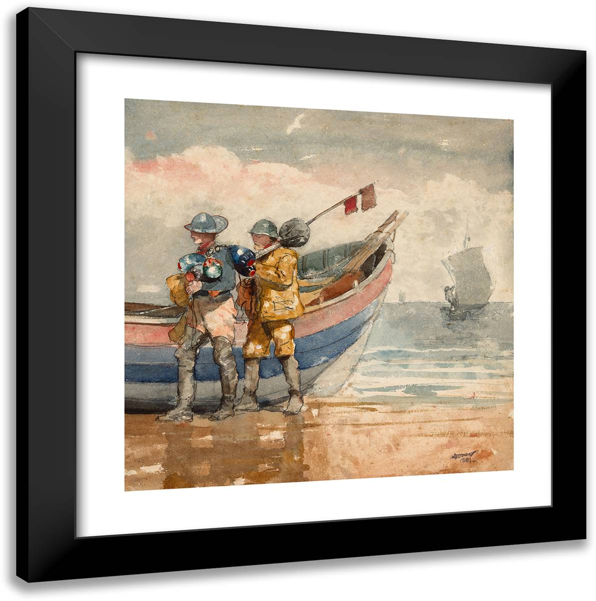 The Return, Tynemouth (Recto) Study (Verso) 20x20 Black Modern Wood Framed Art Print Poster by Homer, Winslow