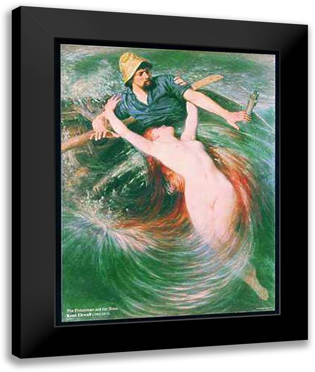 Fisherman and the Siren 28x40 Black Modern Wood Framed Art Print Poster by Ekwall