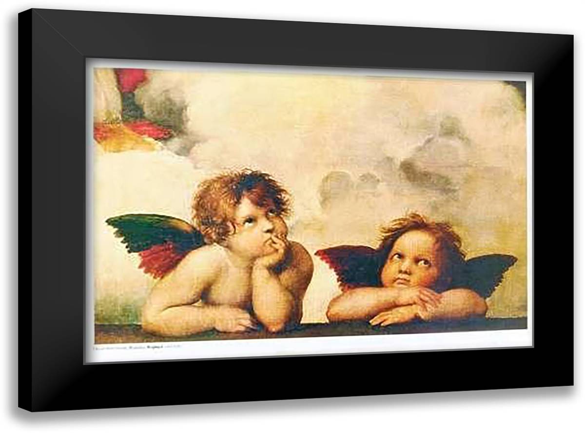 The Cherubim Putti Angels of The Sistine Madonna, c.1514 36x28 Black Modern Wood Framed Art Print Poster by Raphael