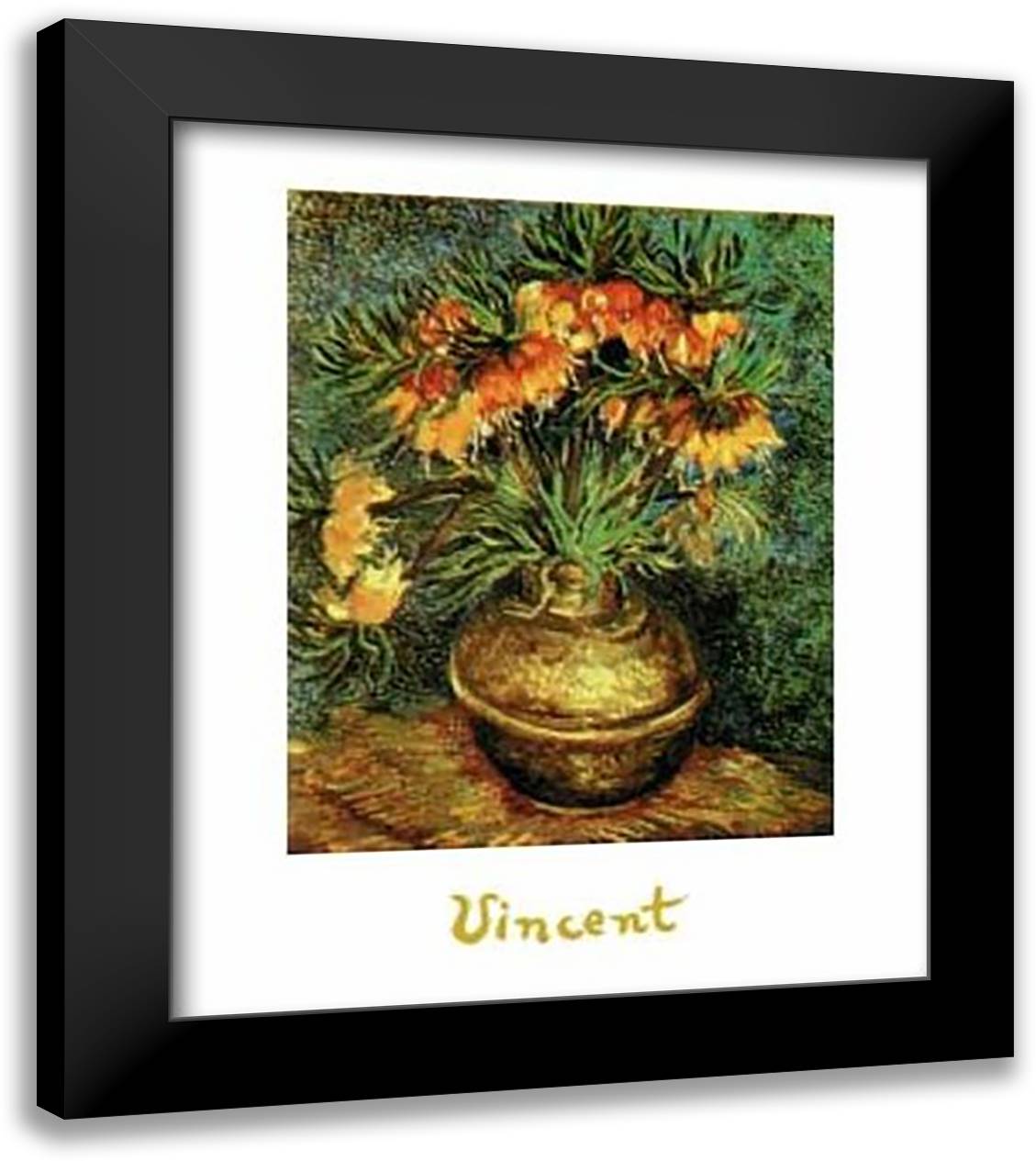 Fritillaries in a Copper Vase 28x35 Black Modern Wood Framed Art Print Poster by Van Gogh, Vincent