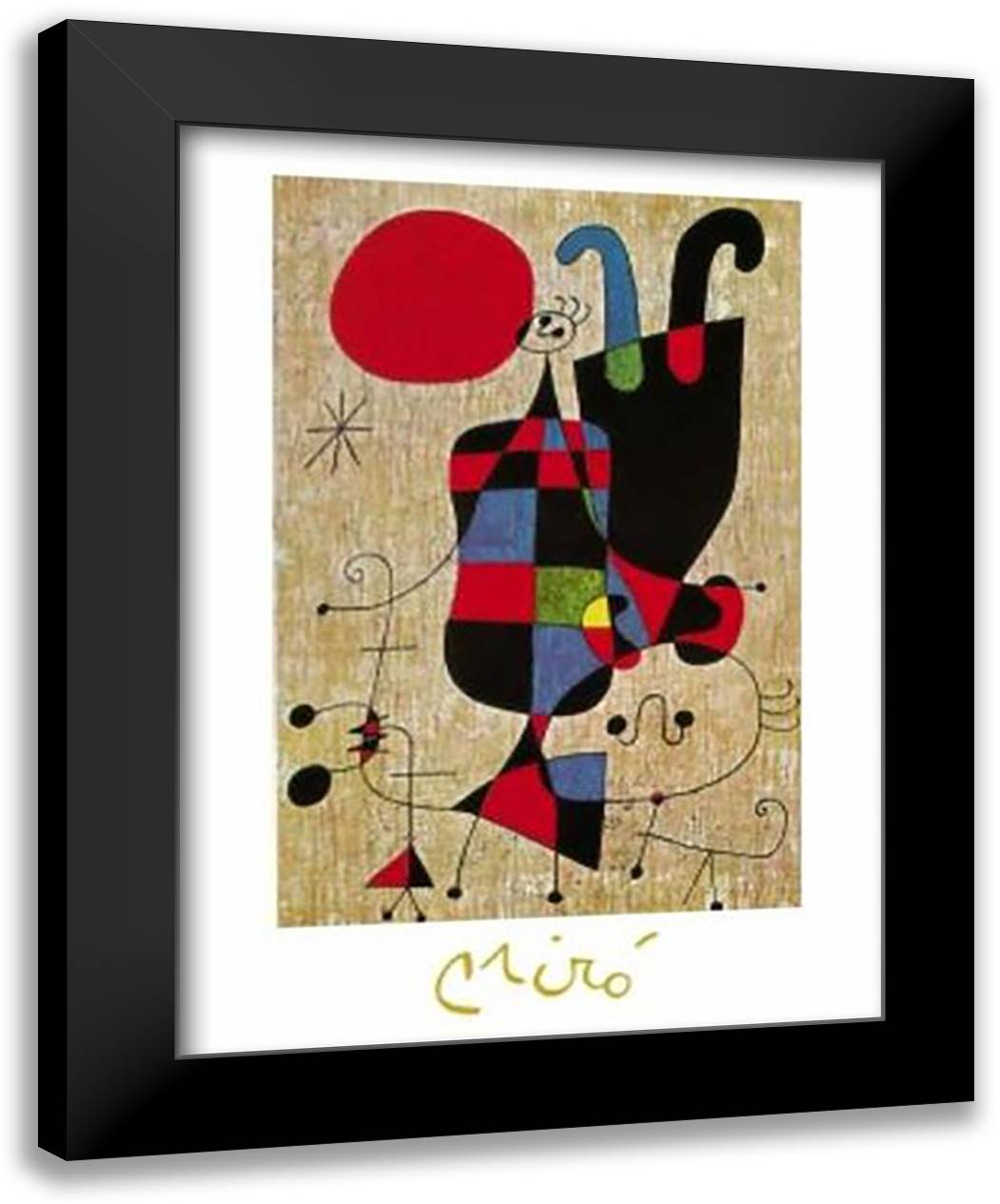 Upside Down Figures 28x35 Black Modern Wood Framed Art Print Poster by Miro, Joan