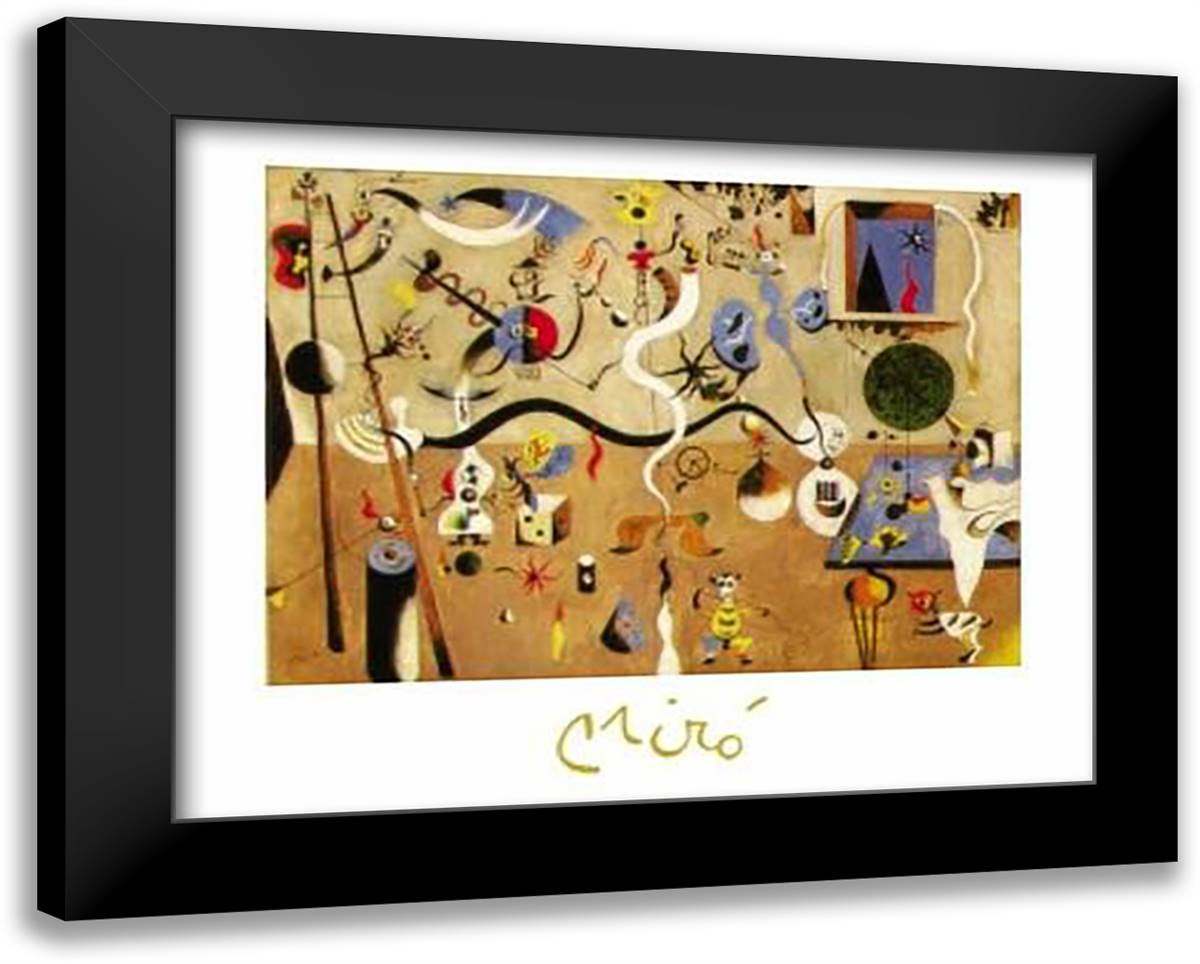 Camevale Di Arlecchino, 1924-5 35x28 Black Modern Wood Framed Art Print Poster by Miro, Joan