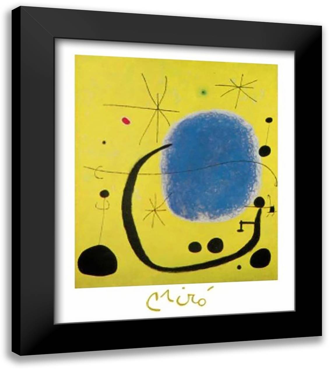 L'oro Dell'azzurro 28x35 Black Modern Wood Framed Art Print Poster by Miro, Joan