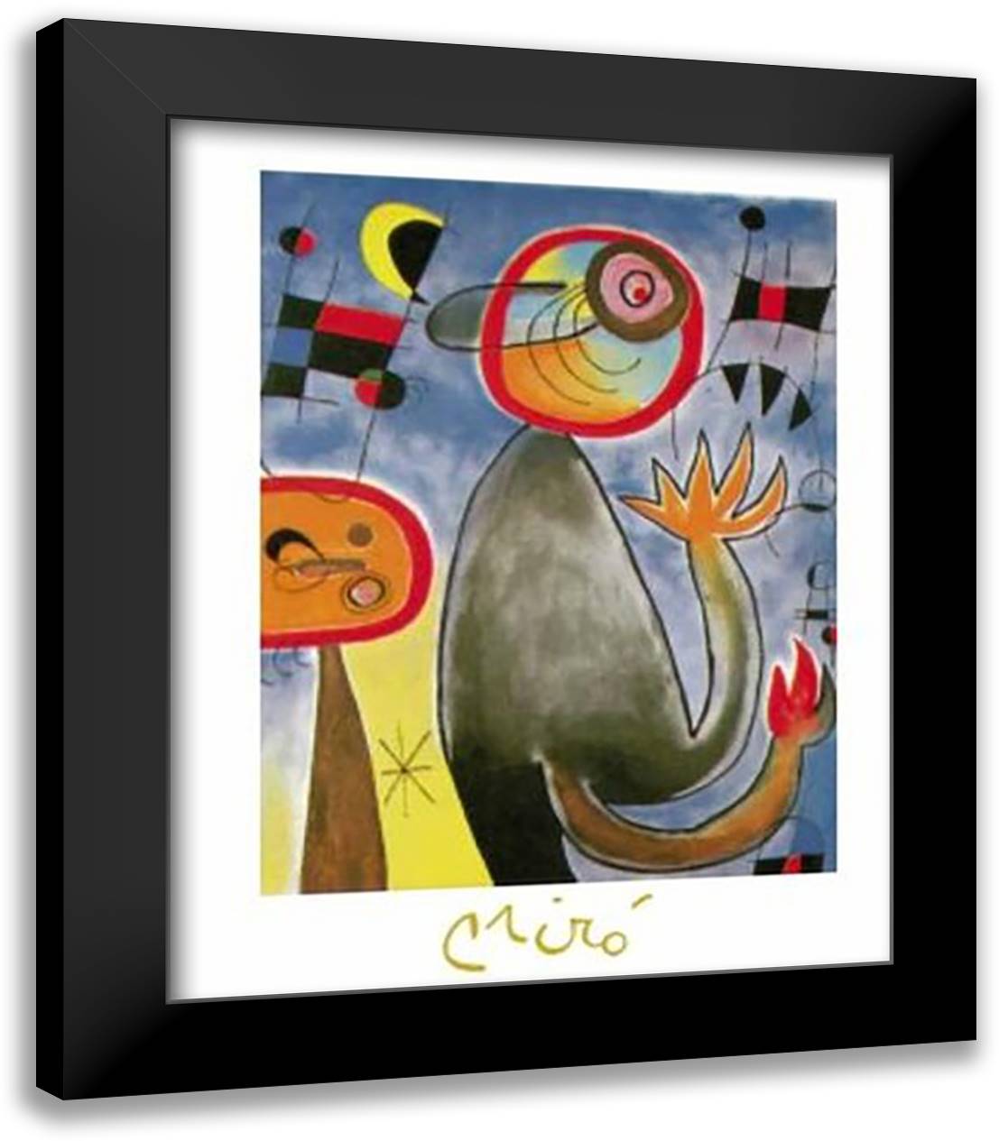 Echelles En Roue De Feu Traversent 28x40 Black Modern Wood Framed Art Print Poster by Miro, Joan