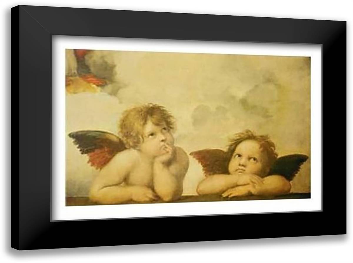 The Cherubim Putti Angels of The Sistine Madonna, c.1514 32x24 Black Modern Wood Framed Art Print Poster by Raphael