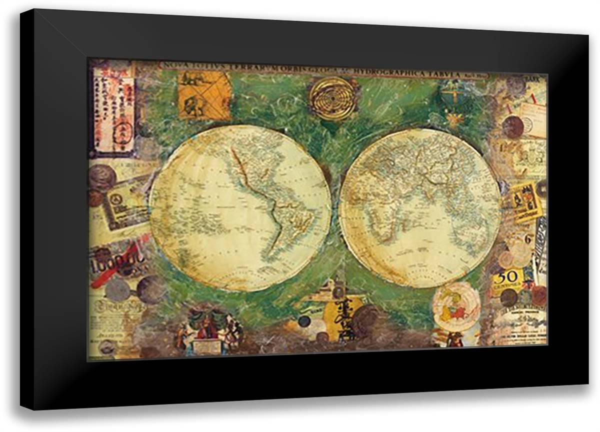 World Map 40x28 Black Modern Wood Framed Art Print Poster by Hohne, Starlie Sokol