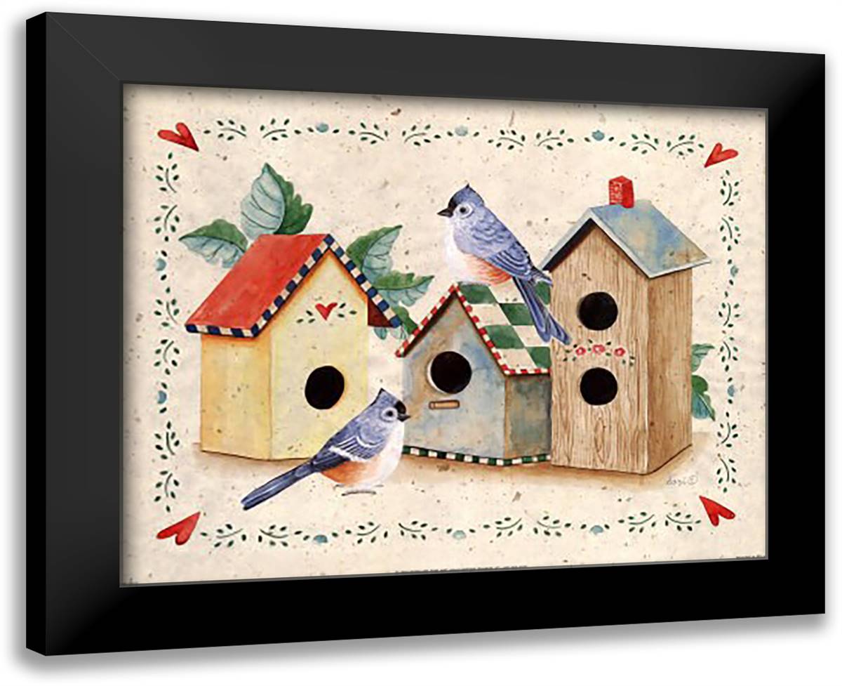 Birds and Birdhouses 4 18x15 Black Modern Wood Framed Art Print Poster by West, S.