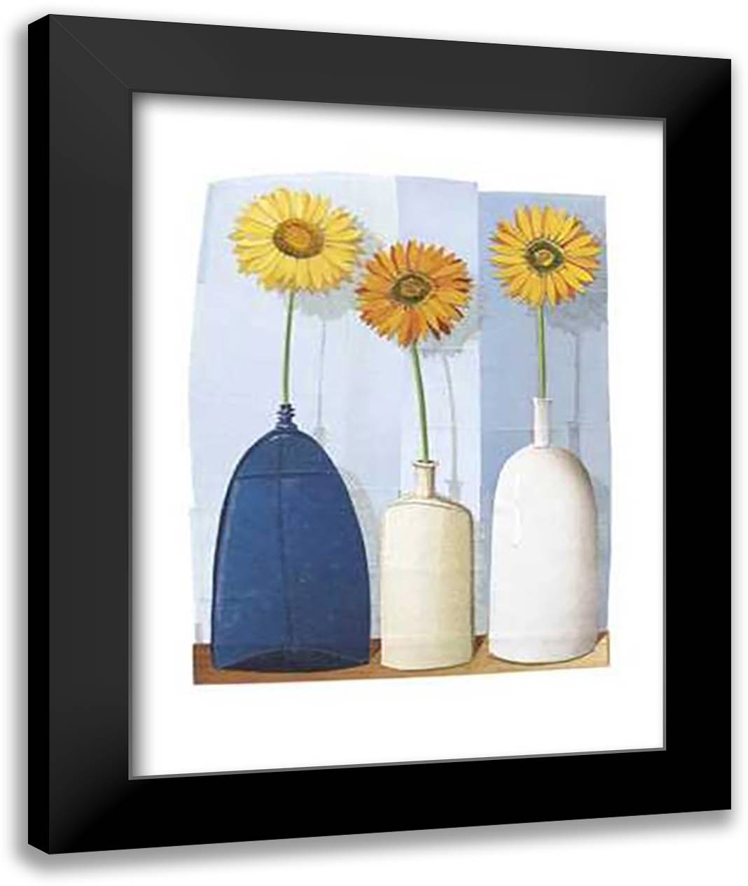 Three Gerberas 16x20 Black Modern Wood Framed Art Print Poster by Hill, Marian