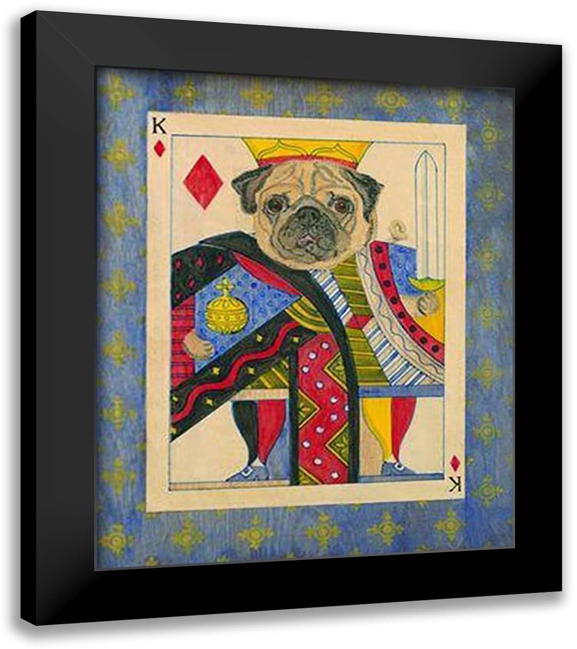 Pug-King of Diamonds 15x18 Black Modern Wood Framed Art Print Poster by Phillips, Kari