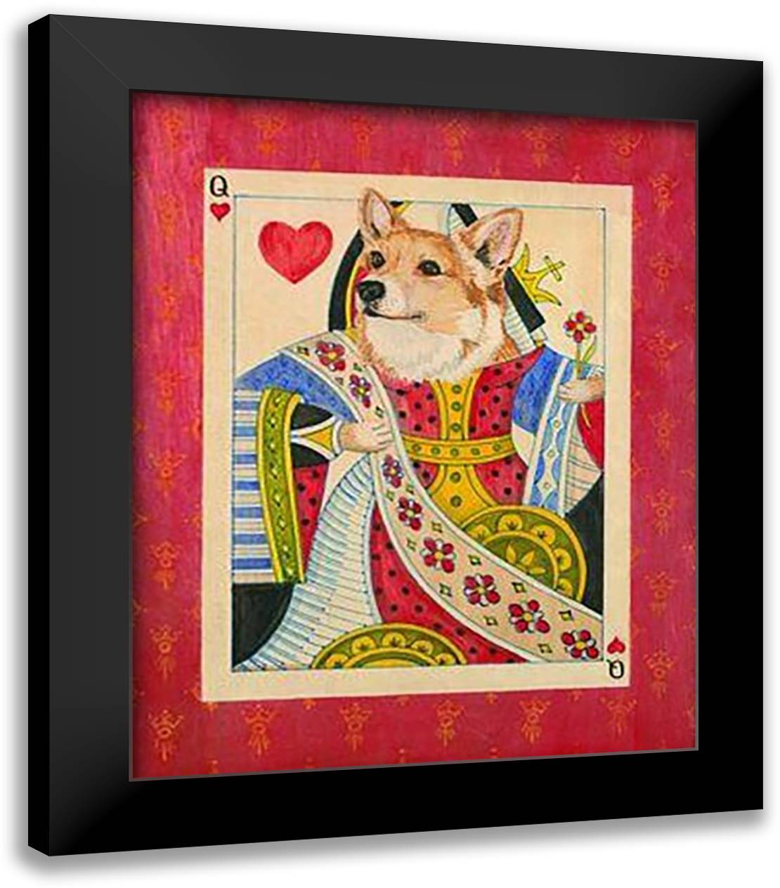Corgi-Queen of Hearts 15x18 Black Modern Wood Framed Art Print Poster by Phillips, Kari