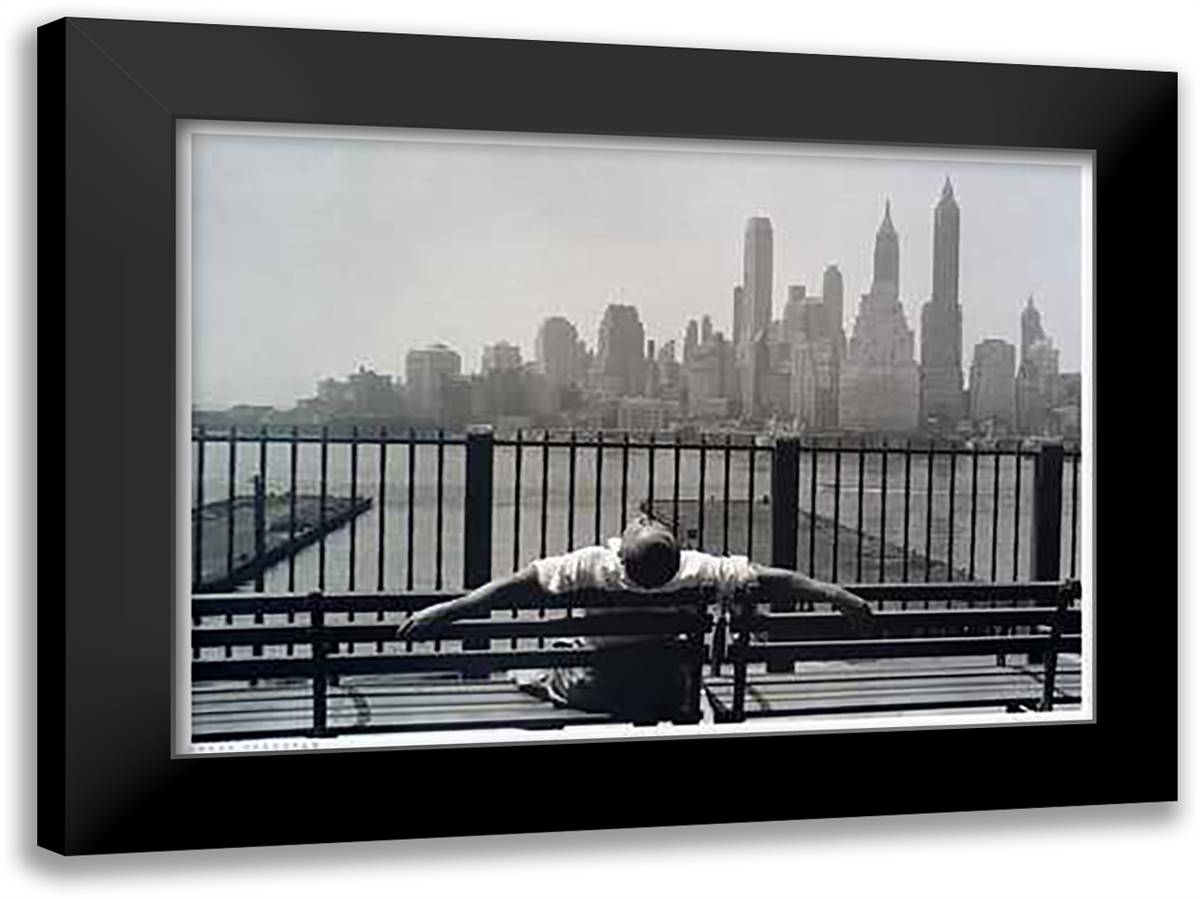 Brooklyn Promenade 40x28 Black Modern Wood Framed Art Print Poster by Stettner, Louis