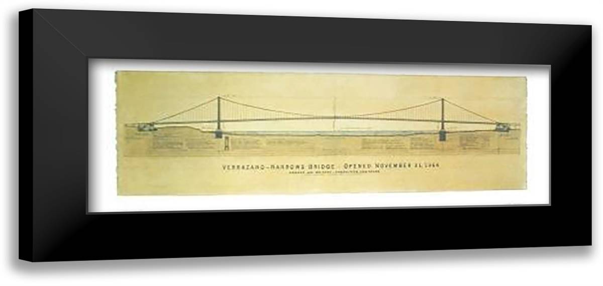 Verrazano Bridge Drawing 39x18 Black Modern Wood Framed Art Print Poster by Holmes, Craig