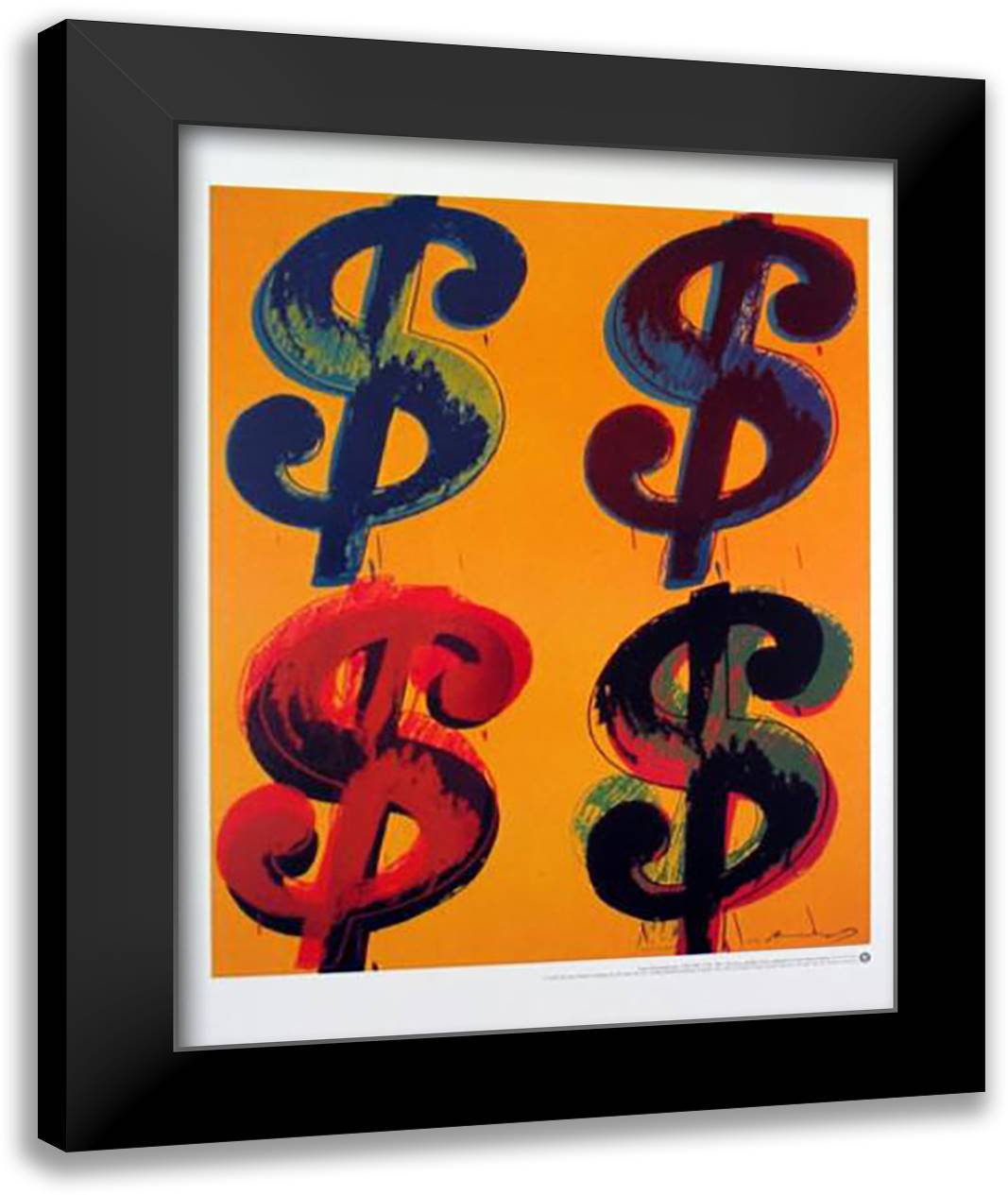 Dollar Sign x4 27x36 Black Modern Wood Framed Art Print Poster by Warhol, Andy