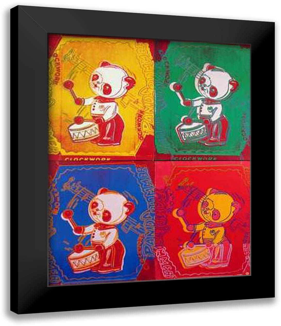 Four Pandas 28x32 Black Modern Wood Framed Art Print Poster by Warhol, Andy