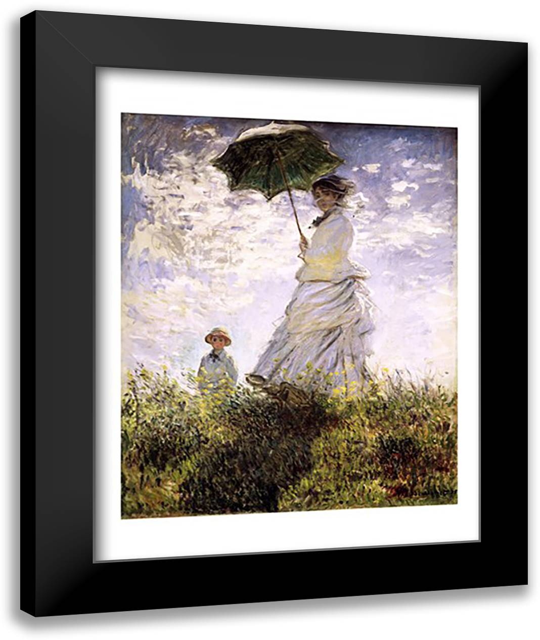 Woman with a Parasol - Madame Monet and Her Son 22x28 Black Modern Wood Framed Art Print Poster by Monet, Claude